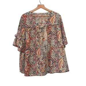 Shein Paisley Top Women Size 2XL Multi Color Vibrant Casual Preppy